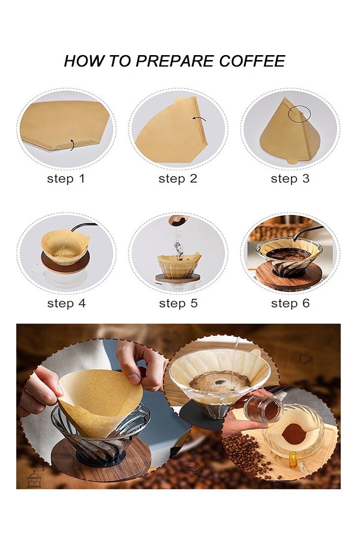 100-Piece Coffee Filter Paper Fan-shaped Virgin Pulp Coffee Drip Filter, Suitable for  V60 Filter Cup American Coffee Maker，Unbleached Natrual Beige 8-12 Cups - Image 3